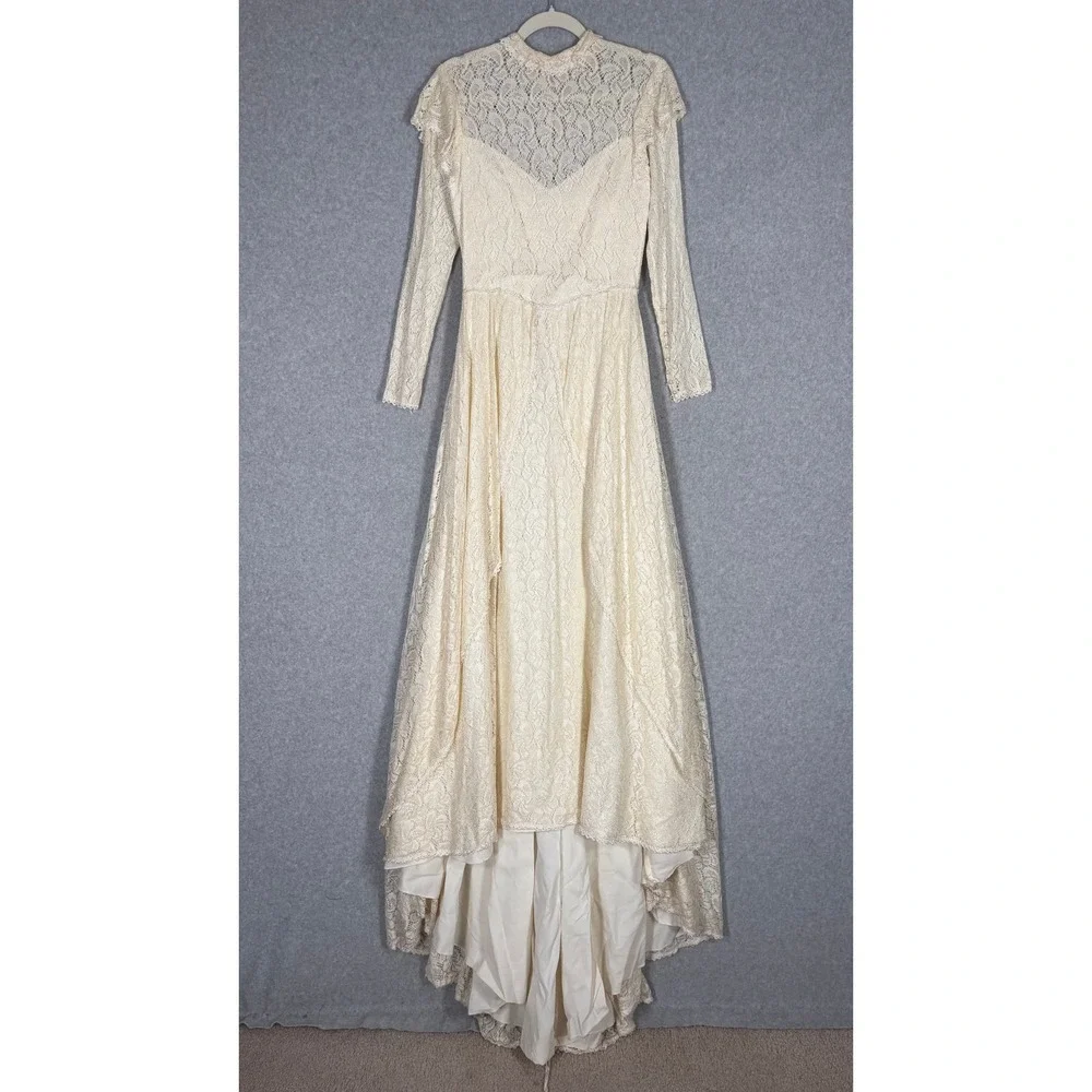 Creations by Aria | Dresses | Vintage Wedding Dress Size 2 Ivory Lace  Pearls High Neck Victorian Train Read | Poshmark